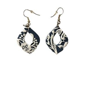 Handmade Navy and White Clay Earrings